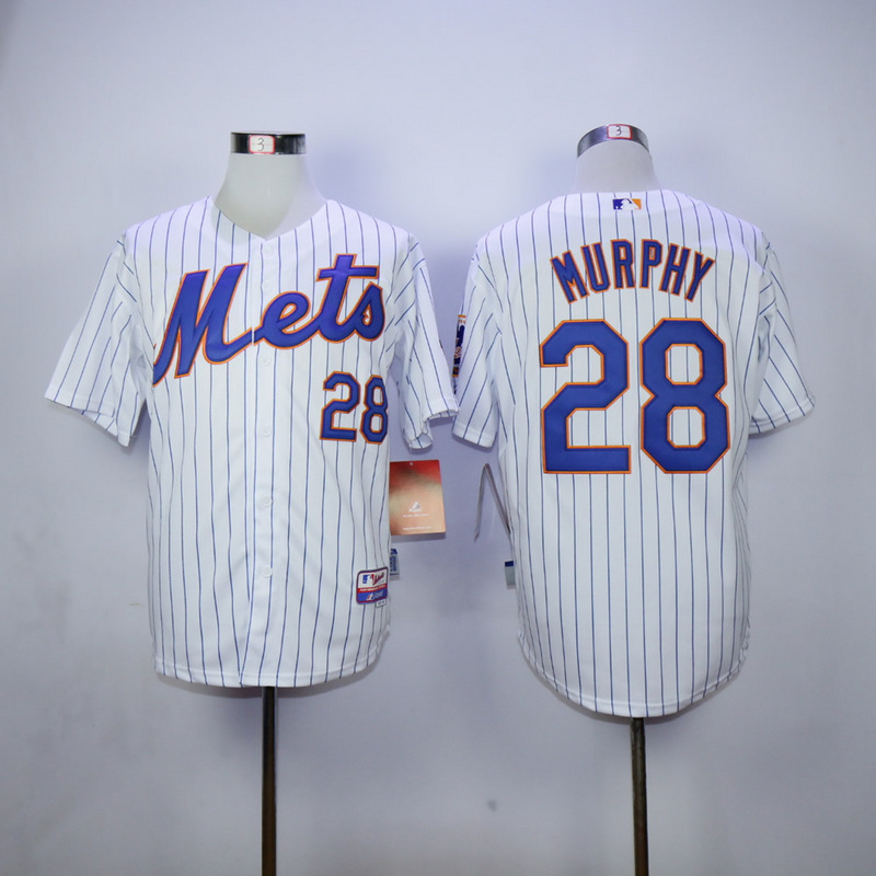 Men New York Mets #28 Murphy White Stripe MLB Jerseys